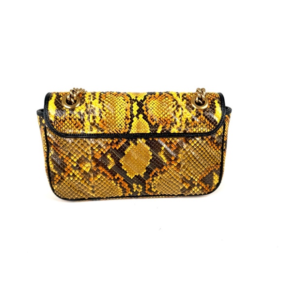 GUCCI GG Marmont Matellase Small Python Snakeskin Black Yellow Crossbody Bag - Picture 5 of 12